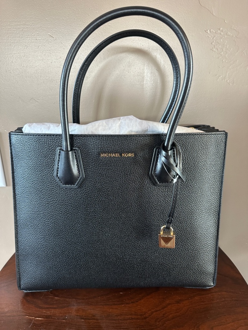 Michael Kors Black Pebbled Leather Satchel with Gold Hardware